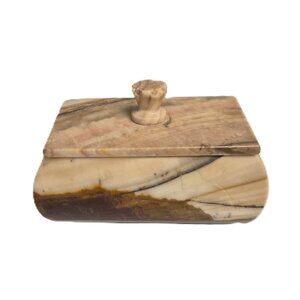 VTG Handmade Onyx Trinket Jewelry Box with Lid • Mid‑Century Stone Decor Boho